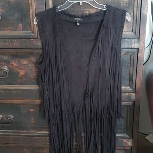 EUC Ladie's Black Suede Leather Fringe Vest